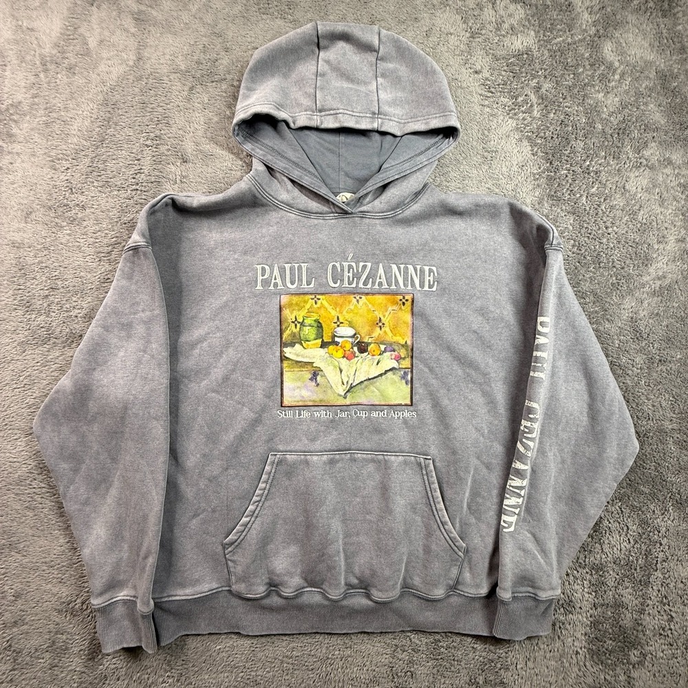 PRIMARK XS Paul Cezanne Art Hoodie Gray Stone Wash Fleece Pullover Oversized